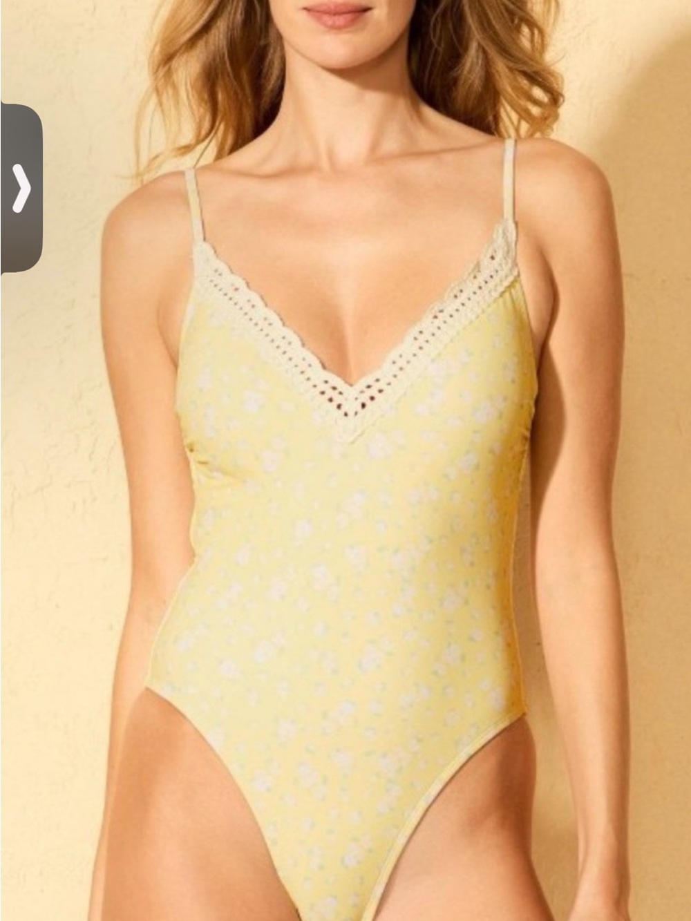 Shade & Shore Yellow Floral crochet v neck spandex lining One-Piece Swimsuit
